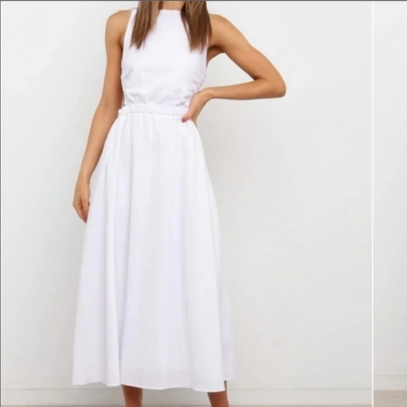 Petal & Pup White Esther Linen/Cotton Blend A-line Open Back Midi Dress 0US - Picture 5 of 9